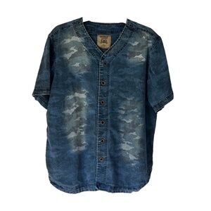 Acid Wash Denim Short Sleeve Shirt By Brooklyn Laundry Retro Sz L Blue